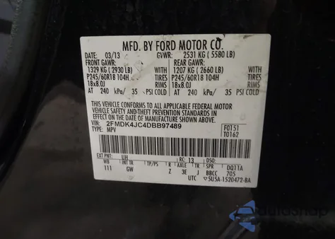 2013 Ford Edge Sel z USA, uszkodzony, nr VIN 2FMDK4JC4DBB97489